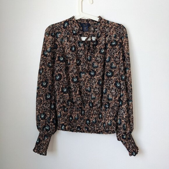 Rachel Roy Blouse Size XS Extra Small 2 Brown Floral Print - Picture 1 of 9